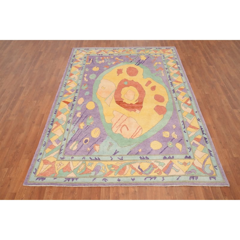Hand Knotted Oriental 100% Wool Carpet Transitional Geometric Purples Oushak Area Rug - 8' 6'' X 6' 1''