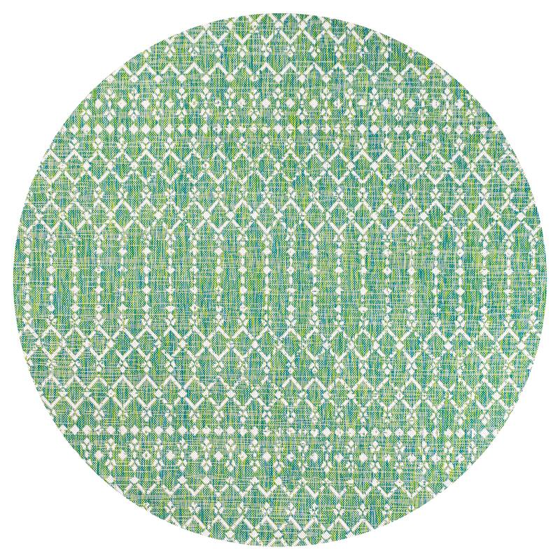 JONATHAN Y Trebol Moroccan Geometric Textured Weave Indoor/Outdoor Area Rug - 5' Round - Ivory/Green