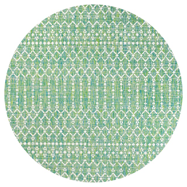 JONATHAN Y Trebol Moroccan Geometric Textured Weave Indoor/Outdoor Area Rug - 5' Round - Ivory/Green