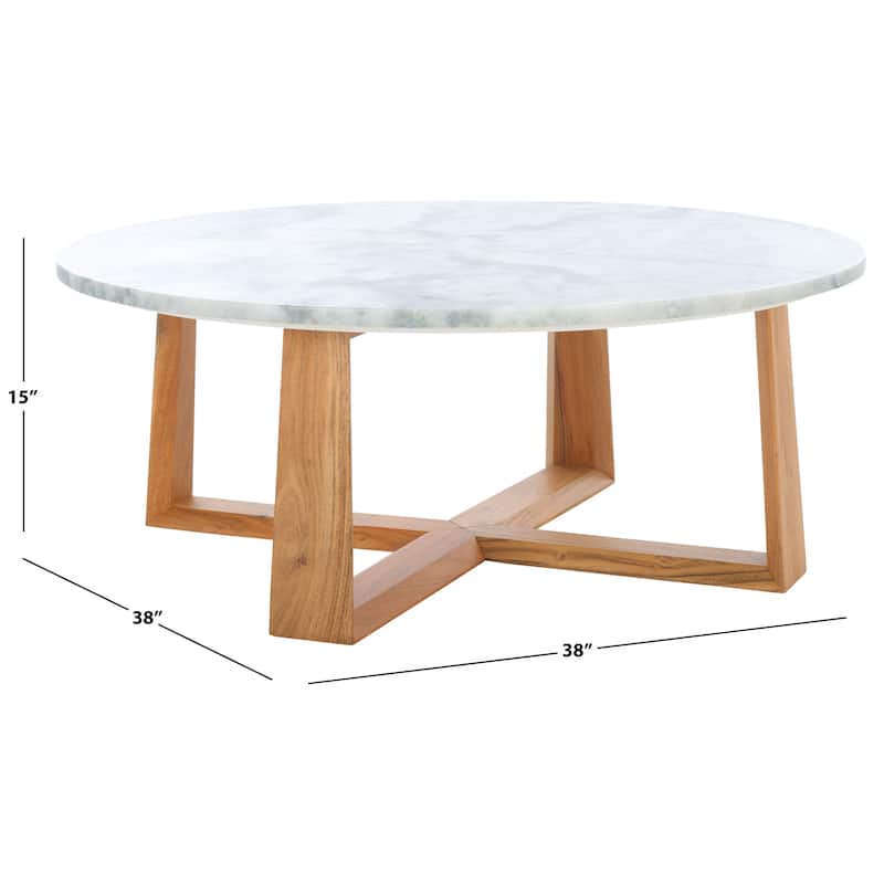 SAFAVIEH Couture Trenton Marble Top Coffee Table - 38"W x 38"D x 15"H - White/Natural