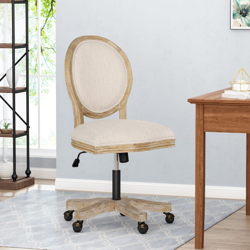 Roomfitters Upholstered Office Desk Chair with Adjustable Height, Swivel Wheels and Wood Frame, Beige Natural