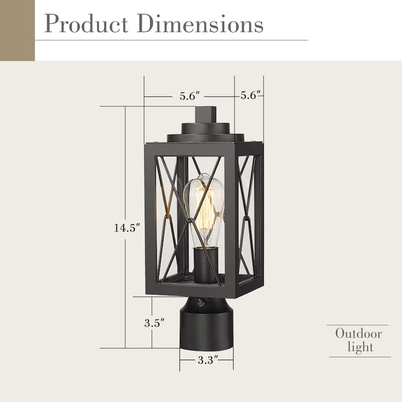 14.5 inch Dusk to Dawn Lamp Post Light with Photocell Sensor - 5.5 x 5.5 x 14.5 inches