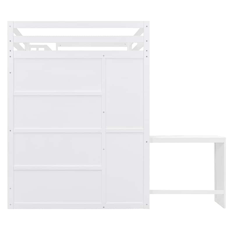 Full Loft Bed with Wardrobe - Space-Saving Design with Desk & Shelves
