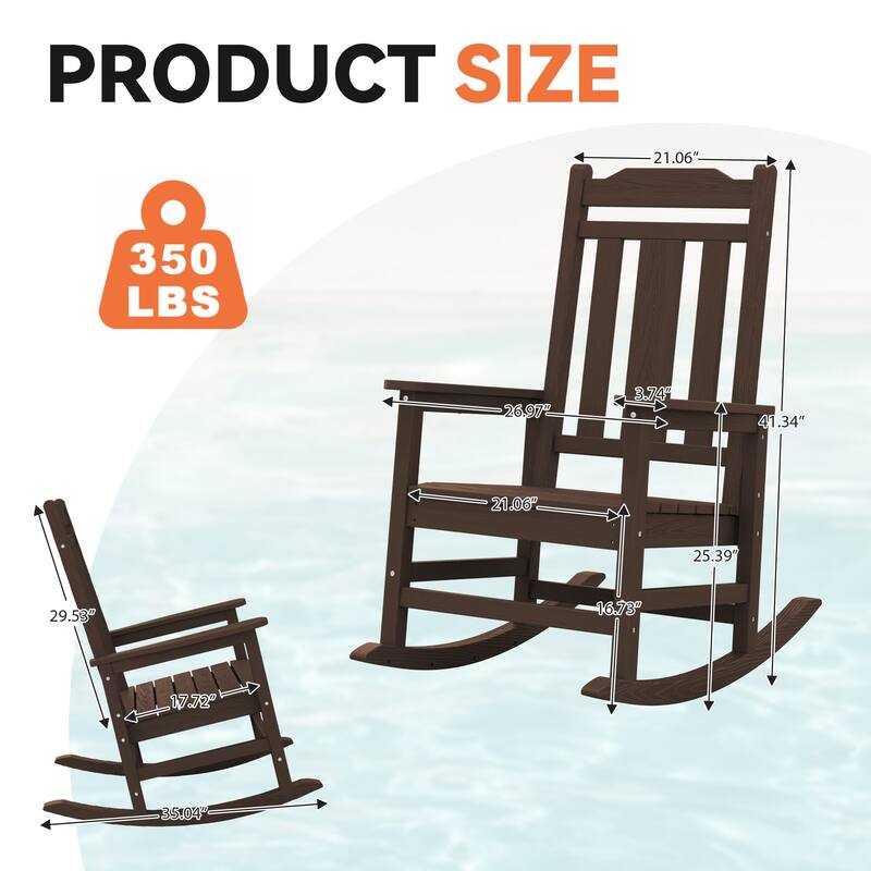 Outdoor Patio HDPE Rocking Chiar, Extra Wide Seat & Backrest
