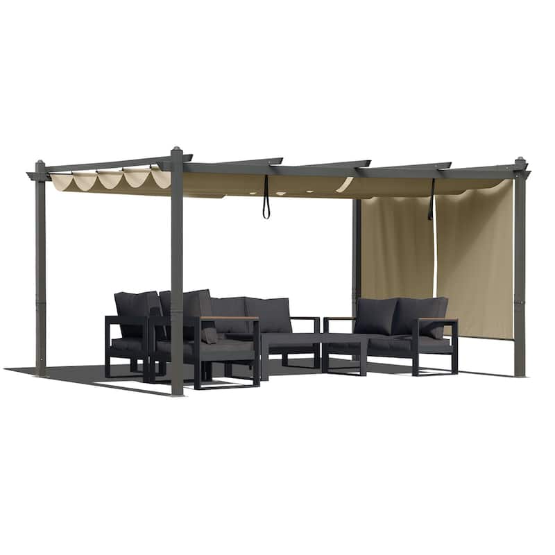 Aoodor Outdoor Pergola with Aluminum Frame & Retractable Canopy