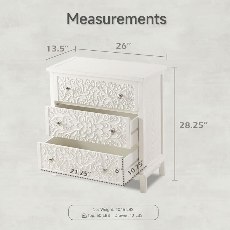 COZAYH Farmhouse Fully-Assembled Nightstand with 2-Drawer, Flower Motif End Table for Small Spaces, French Country
