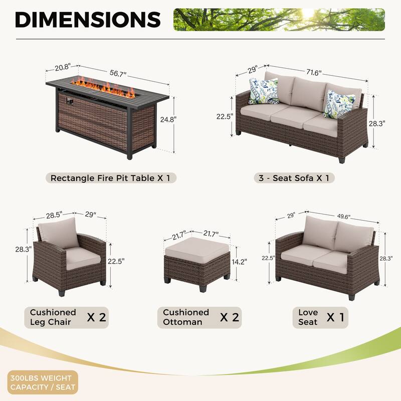 9-Seat Patio Furniture Wicker Rattan Outdoor High-back Sectional Sofa Conversation Set with Firepit Table