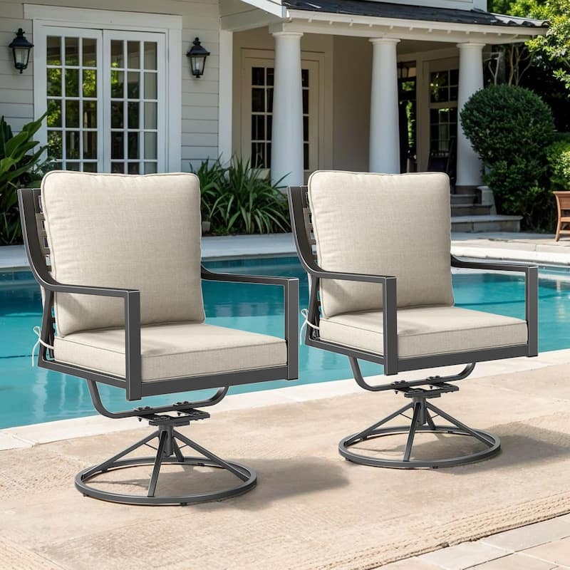 Gymojoy Outdoor Swivel Patio Dining Chairs Set of 2, All Weather Patio Chair with Padded Textilene - Beige