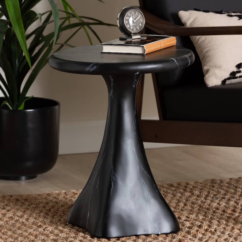 Aponi Marbled Resin End Table - Sculptural Side Table with Round Top and Pedestal Base, Modern Contemporary Statement Furniture