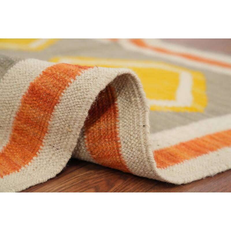 Hand Woven Oriental 100% Wool Carpet Southwestern Modern Greys & Charcoal Kilim Area Rug - 5' 10'' X 3' 10''