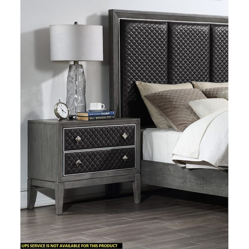 1pc Nightstand of 2 Drawers Faux Leather