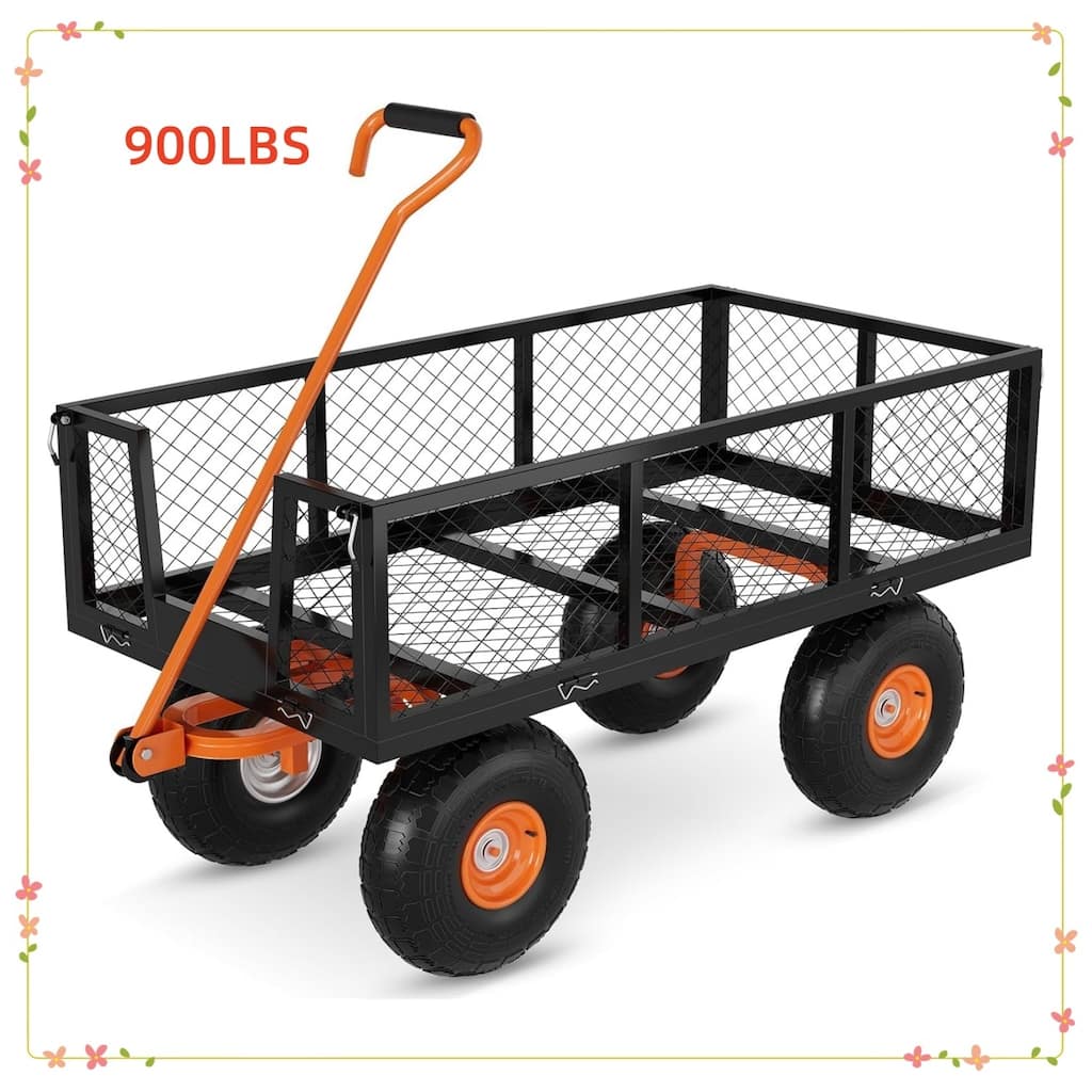 900 lb Capacity Steel Garden Cart Black and Orange