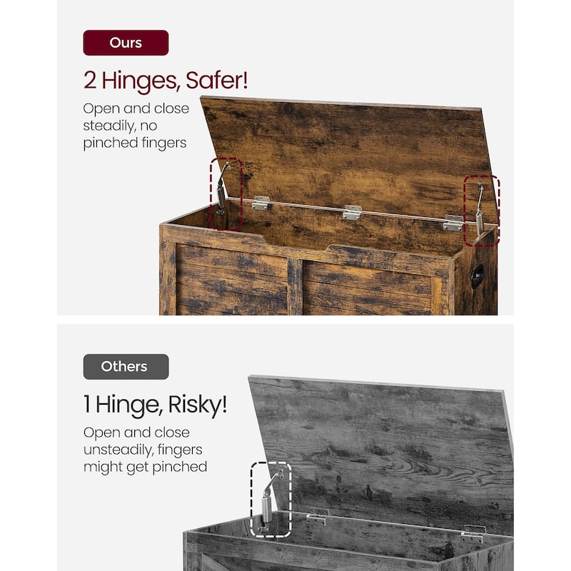 Wooden Storage Chest with 2 Safety Hinges for Toys, Blankets, and Clothes