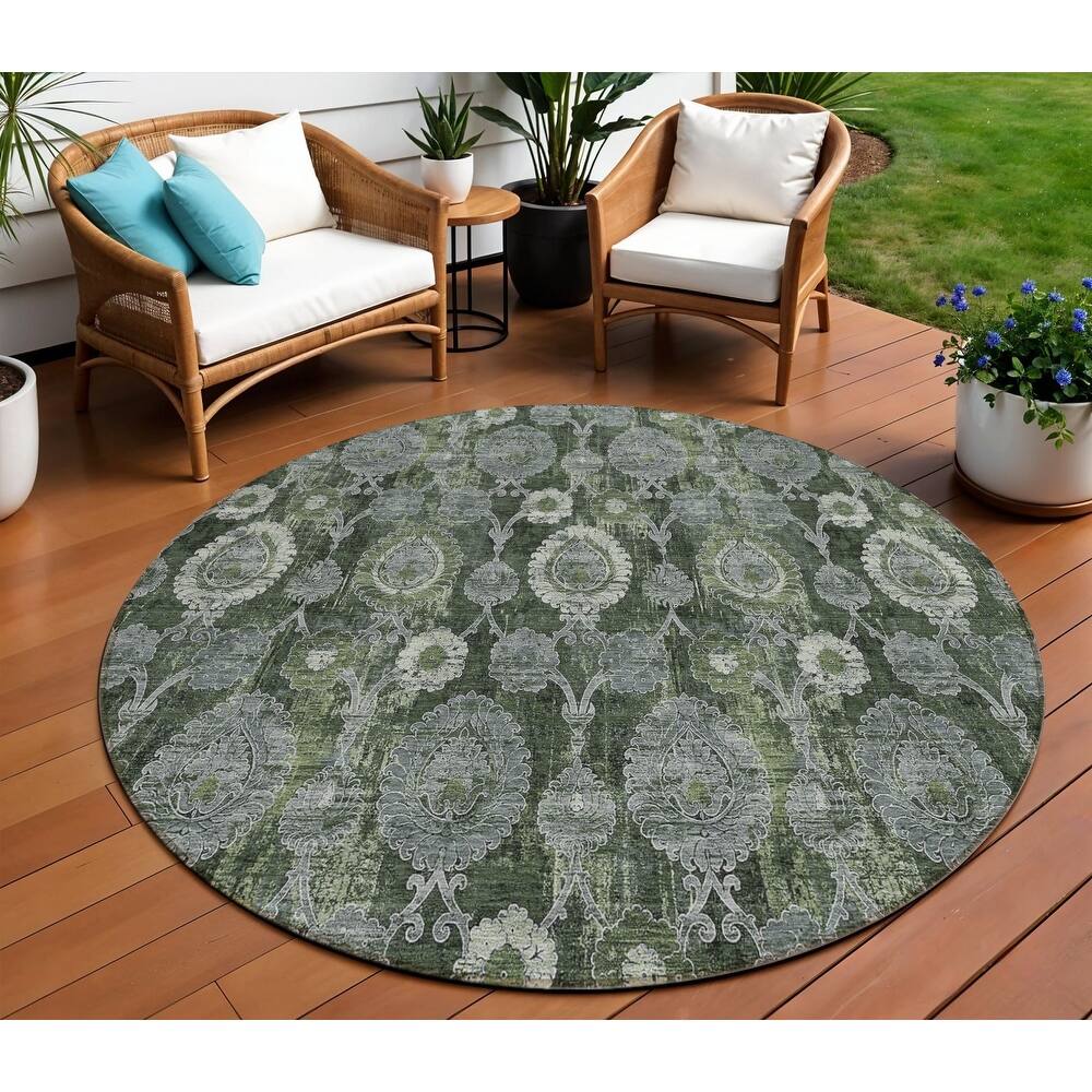 HomeRoots Damask Transitional Rectangle Outdoor Rug