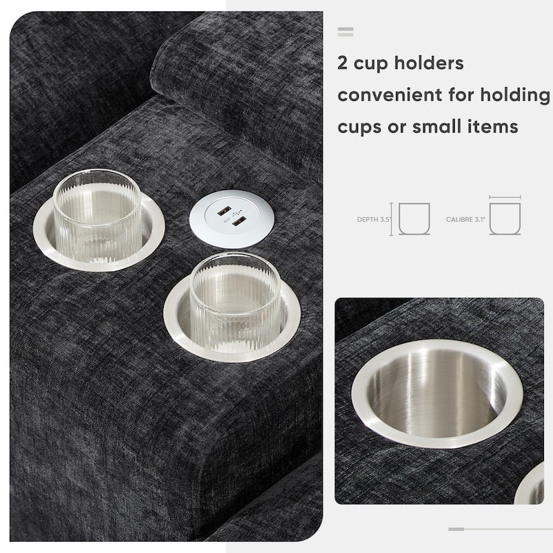 Modern U Shaped Sectional Sofa with Double Chaises and Cup Holders and USB Console for Living Room or Guest Room