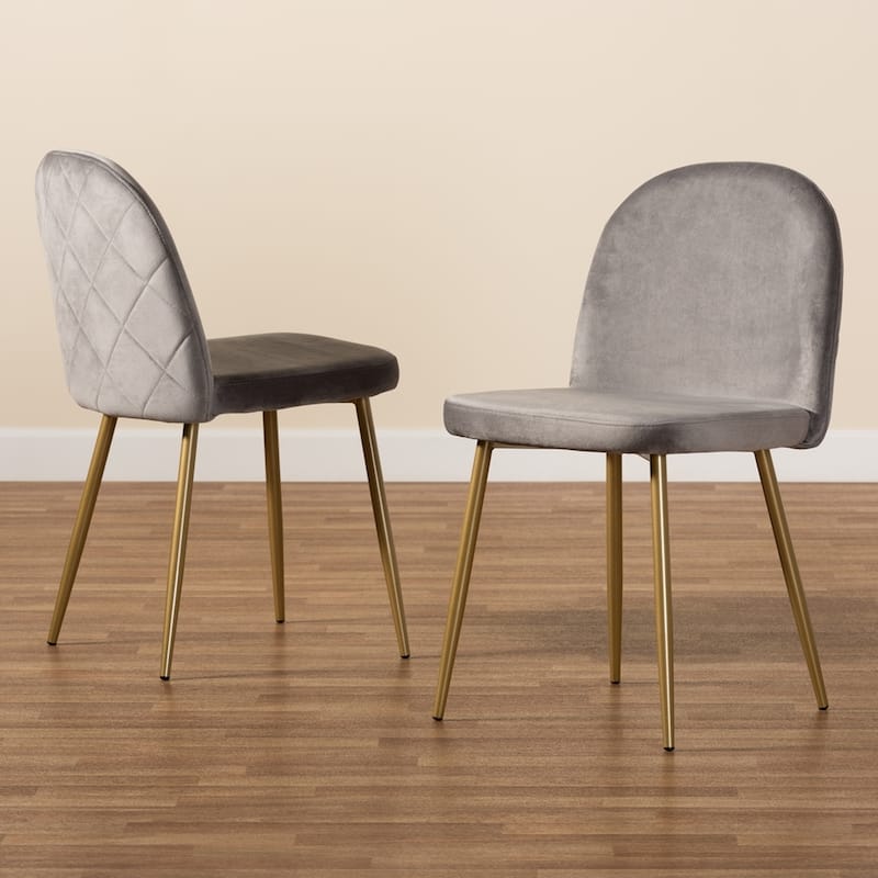 Fantine Modern Luxe and Glam Velvet Fabric Upholstered and Gold Finished Metal 2-Piece Dining Chair Set