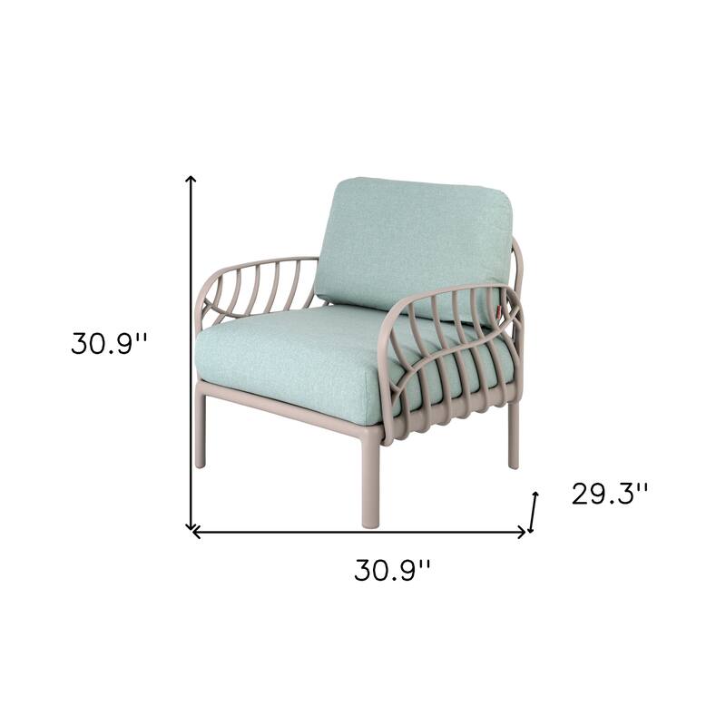 31" Gray Heavy Duty Plastic Outdoor Armchair With Sea Green Cushion