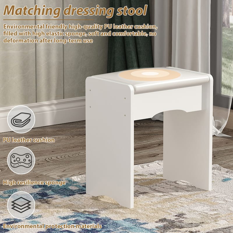 31.5" Wide Dresser Makeup Vanity With Stool and Touching Light Mirror - 31.5"W