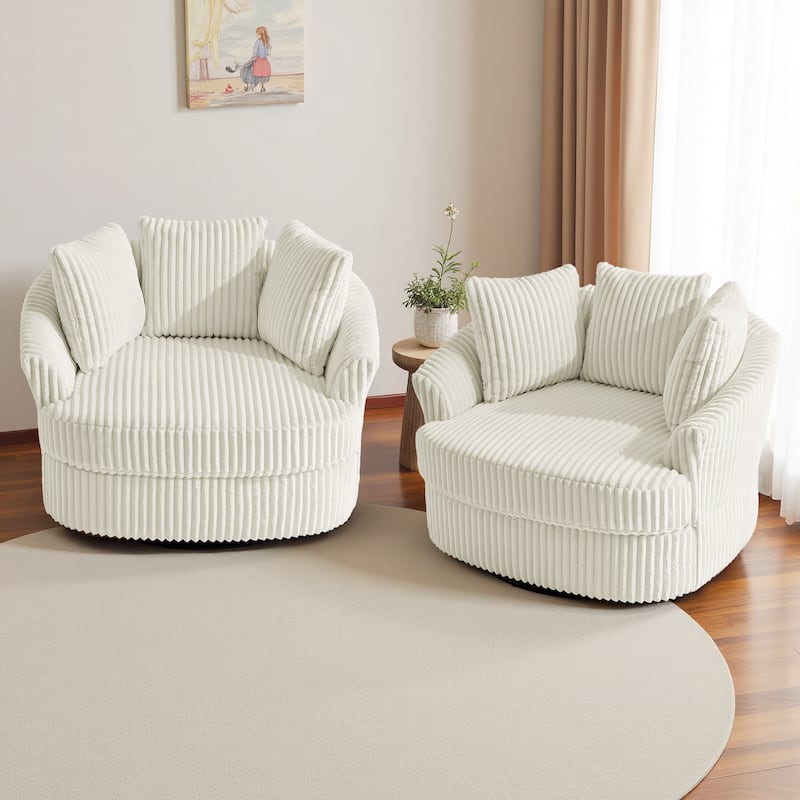 UIXE Oversize 43" Plush Corduroy Swivel Barrel Chair Comfy Accent Chair For Living Room