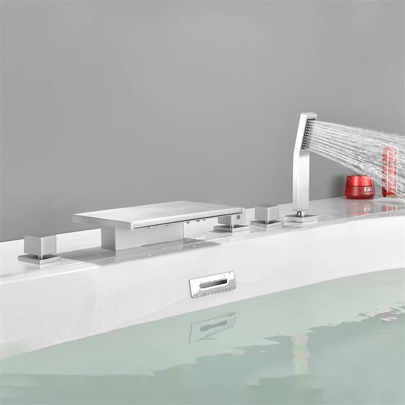 Waterfall Deck Mount Tub Faucet With Handheld Shower Brass Roman Bathtub Faucet Modern Tub Filler With Sprayer