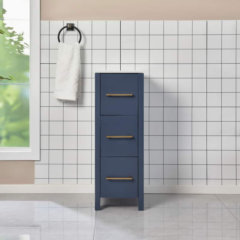 Vanity Art 12" Narrow Bathroom Side Storage Cabinet with Engineered Marble Top - 11.8 W x 18.5 D x 29.1 H - Blue