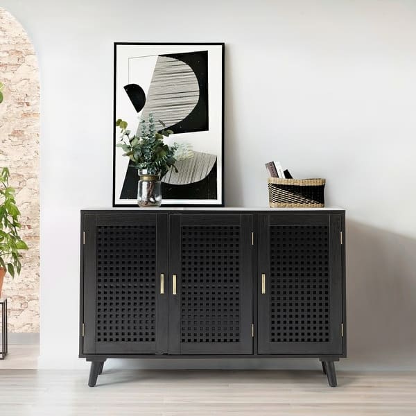 slide 2 of 43, Gius Contemporary Multifunctional Manufactured Wood Frame Sideboard with Beech Wood Doors by HULALA HOME Black