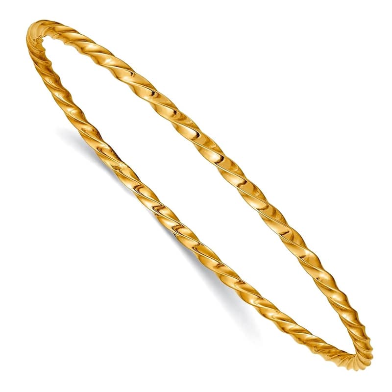 Curata 14k Yellow or White Gold 8" 2.5mm Wide Twisted Slip-on Bangle Bracelet - Yellow