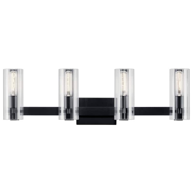 Jemsa 32 in. 4-Light Bathroom Vanity Light with Clear Fluted Glass