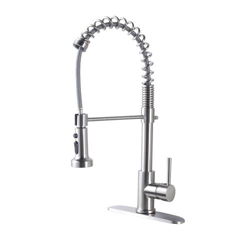 Kichae Pull Out Sprayer Faucet Lead Free Single Handle Kitchen Sink Faucets with Deck Plate in Brushed Nickel