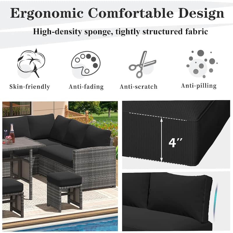 AECOJOY 7 Pieces Patio Furniture Set Outdoor Sectional Sofa Rattan Conversation Set