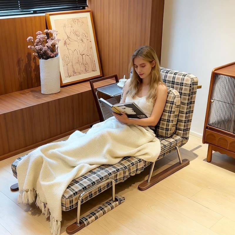 JASIWAY Checkered 4-in-1 Sleeper Sofa Chair Bed for Small Spaces