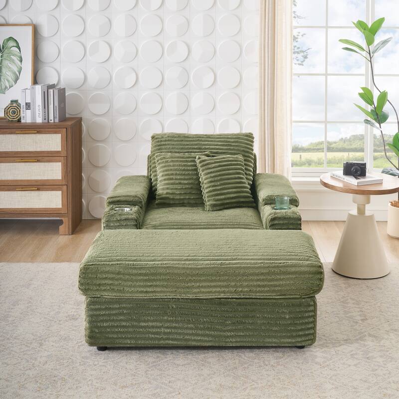 57 Inch Corduroy Single Sofa with Ottoman Sleeper Sofa Lounge Sofa