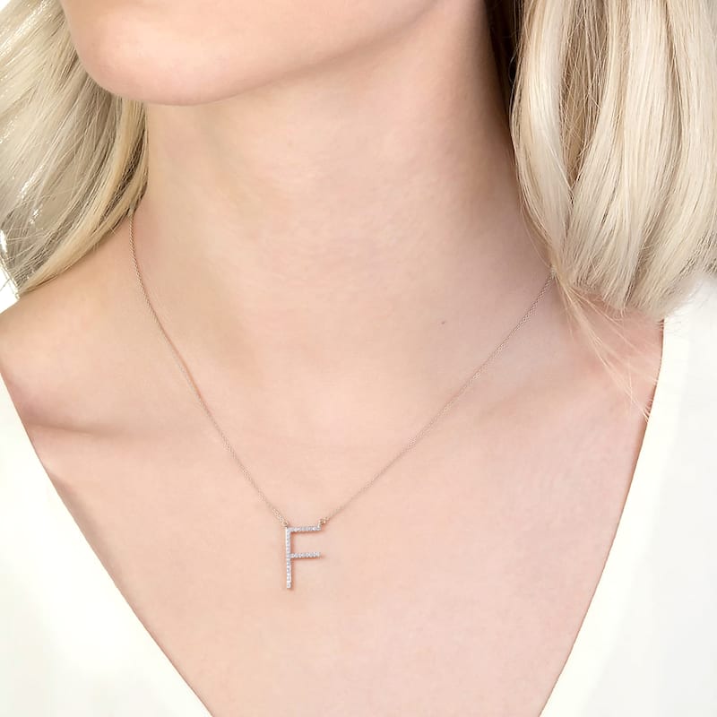 1/20ct TDW Diamond Classic Initial Pendant Necklace in Silver for Women