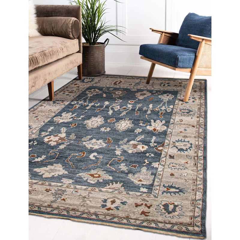 ECARPETGALLERY Hand-knotted Modern Oushak Dark Blue Wool Rug - 8'0 x 10'4