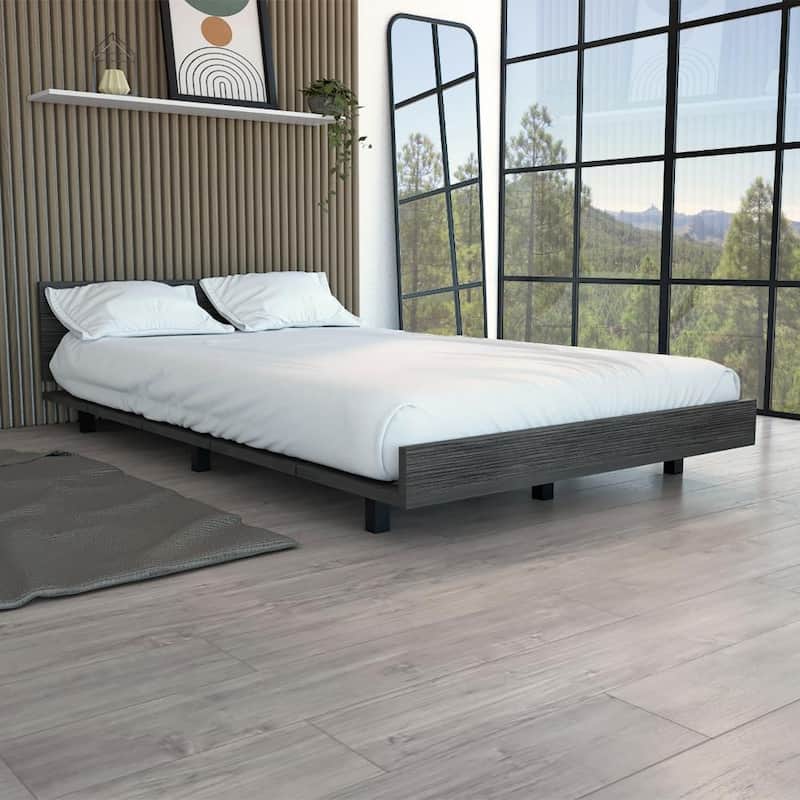 Smokey Oak Twin Bed Base with Headboard, Modern Classic Design, Easy Assembly - Gray