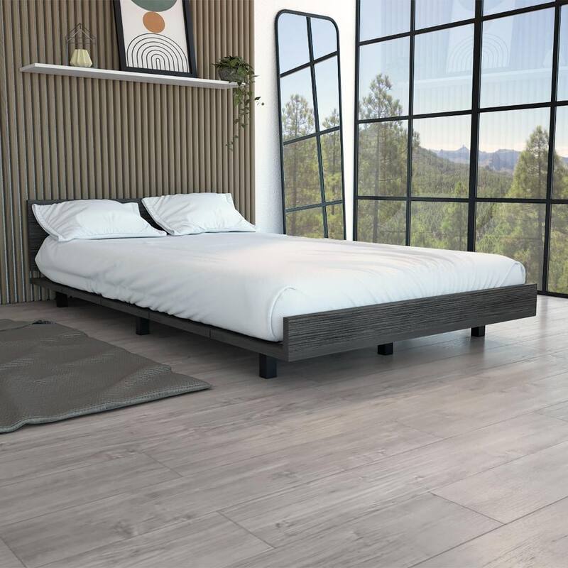 Twin Size Particle Board Platform Bed Frame with Headboard (441lb Capacity) - Gray