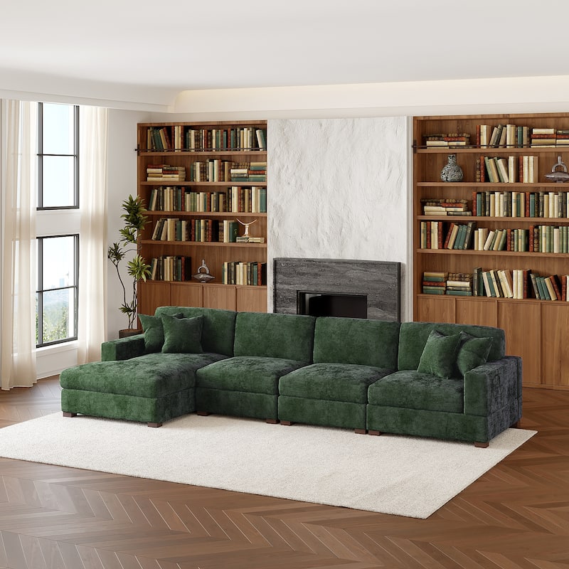 Modern Oversized Chenille Modular Sectional Sofa With Chaise