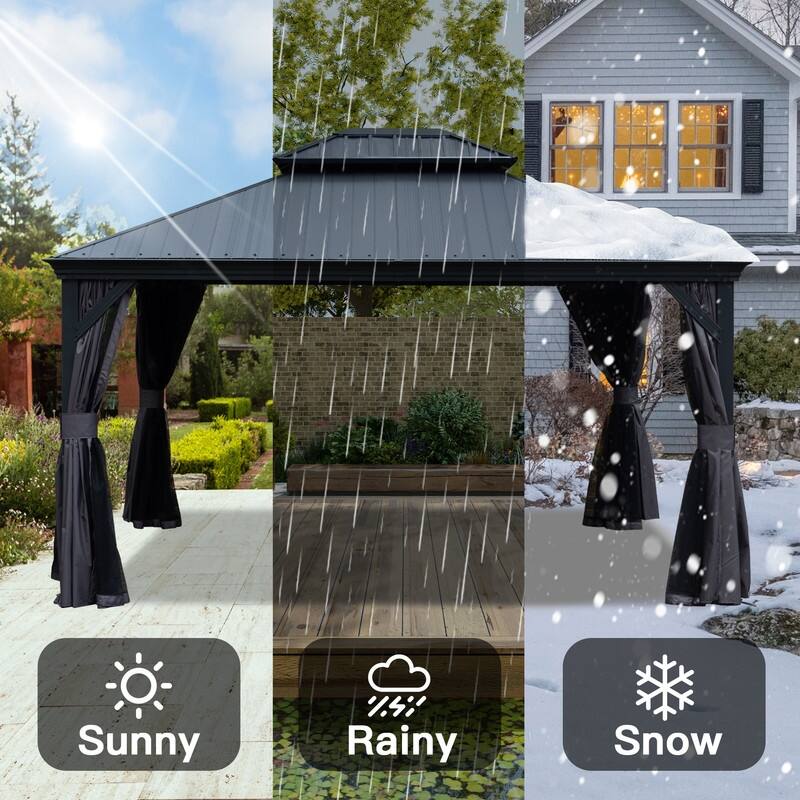 Domi 10x14FT Resin Hardtop Gazebo with Drainage Gutter, 2025 Upgraded Outdoor Metal Gazebo Canopy with Double Roof