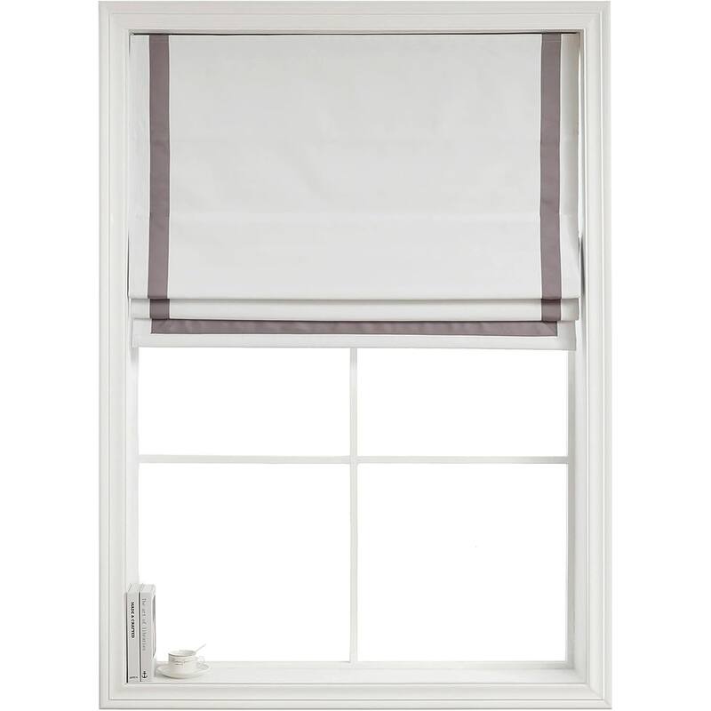 Poyester Greenwich 100% Blackout Roman Shade with Ribbon Border - 39"Wx64"H - Taupe