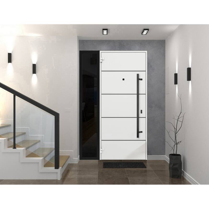 Exterior Prehung Steel Entry Door 0131 Black Enamel 2 Sidelites Top Window Stainless Steel Inserts W16+36+16xH80+16