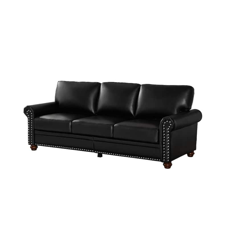 Elegant Living Room Sofa: High Capacity Faux Leather Couch with Decorative Nails