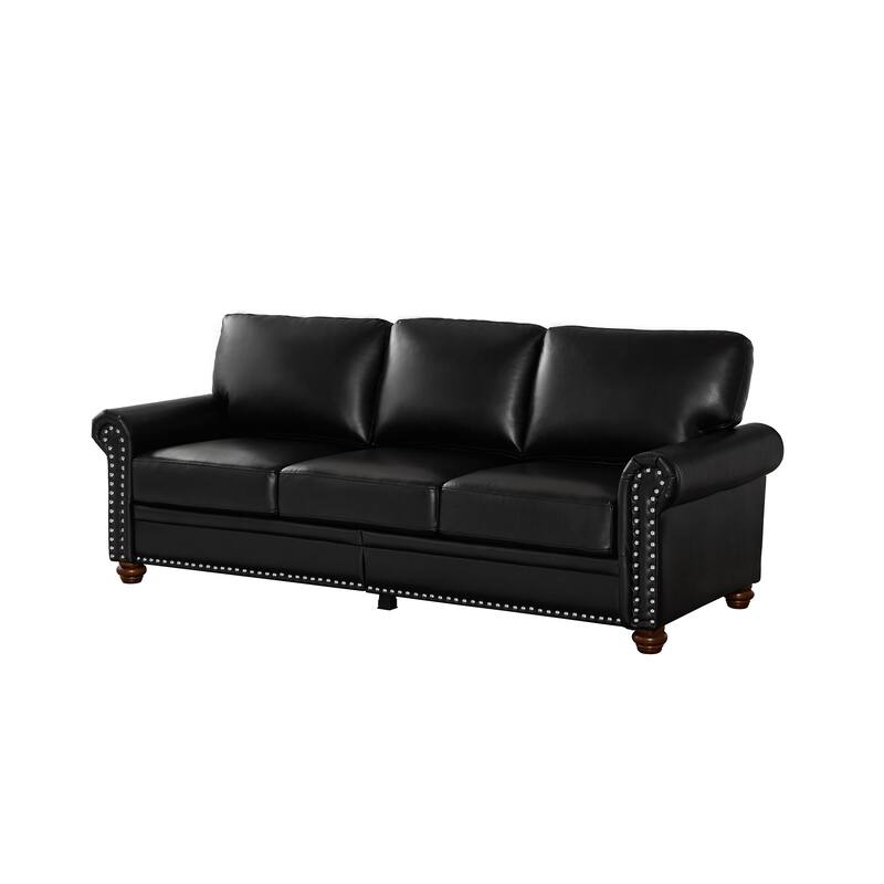 Faux Leather Sofa with Storage, ,Oversized Upholstered 3 Seater Sofa, Deep Seat Sofa with Nailhead Trim & Rolled Armrests