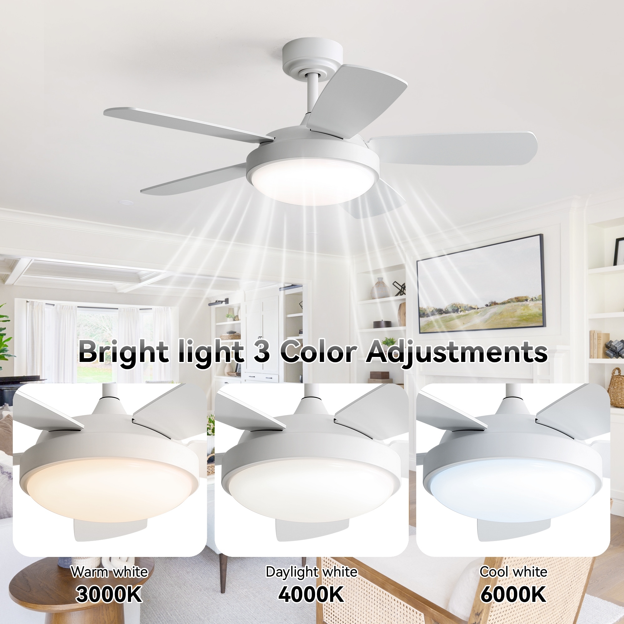 42 Inch Reversible Ceiling Fan / Dimmable Ceiling Fan Light Chandelier