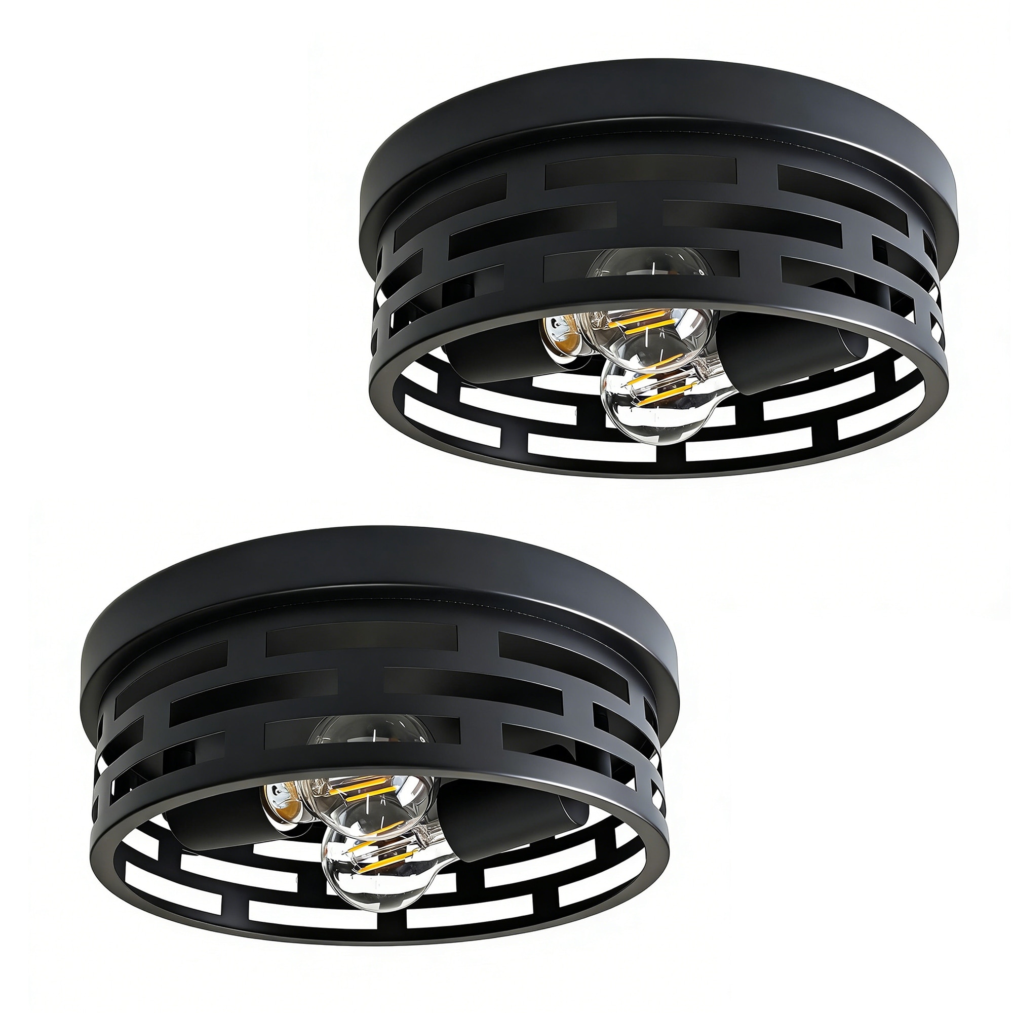 LIUSUN LIULU 2-Pack Industrial Vintage Flush Mount Ceiling Light – Black Metal Cage, E26 Base, UL Listed For Hallway/Kitchen/Garage