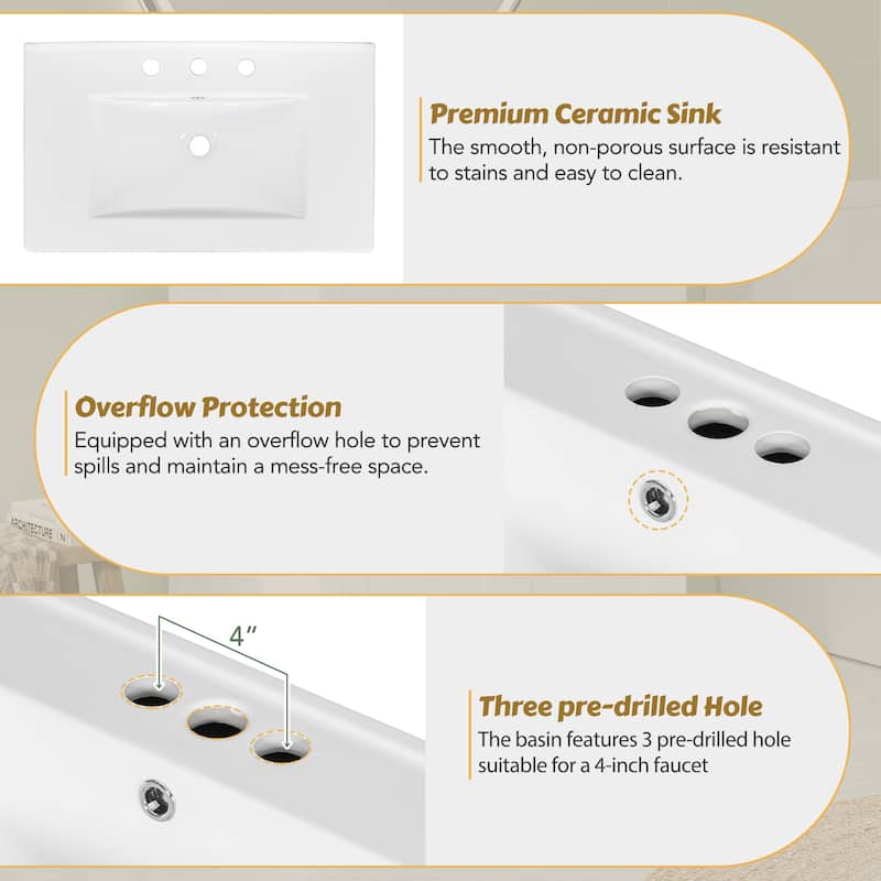 GDFStudio - Bambi Wood & Ceramic Double Bathroom Vanity Set with Sinks, Soft-Close Doors & Flip Drawer