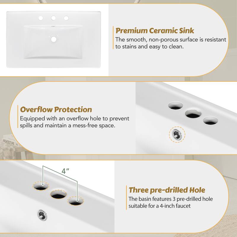 Roomfitters Modern 60" Double Bathroom Vanity Set with Ceramic Sinks, Adjustable Shelf, Soft-Close Doors and Flip Drawer