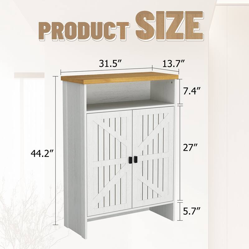 Double Door Wooden Shoe Cabinet, Multifunctional Shoe Organizer, Hidden Shoe Cabinet with Top Shelf and Open Shoe Rack