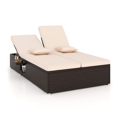 Comfortable Double Chaise Lounge with Cushions and Folding Side Tables Perfect Outdoor Relaxation - 76” L x 43” W x 13”-38” H