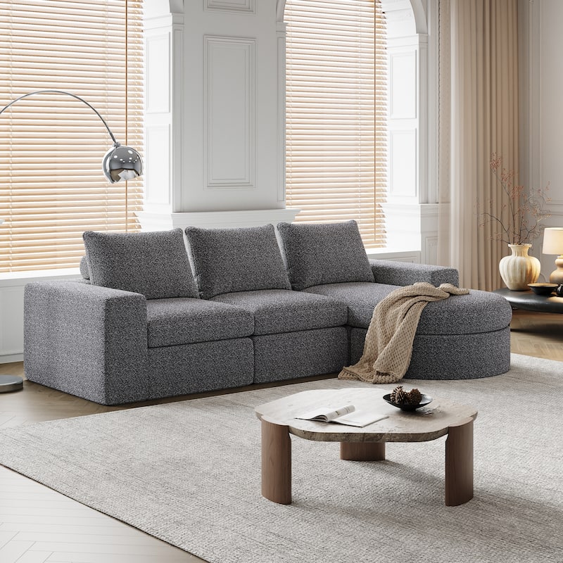 Roomfitters 99" Modern Chenille Cloud Curved Sectional Sofa with Chaise, L-Shaped Couch, for Living Room or Apartment