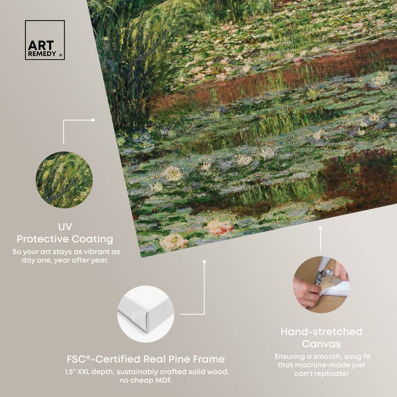 Art Remedy Monet - The Japanese Footbridge And The Water Lily Pool Giverny Gallery Wrapped 1 Piece Canvas Wall Art